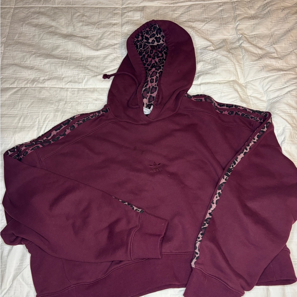 Adidas Women's Burgundy Hoodie with Leopard Accents